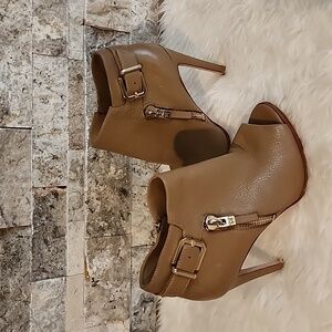 Marciano Elegant Tan Peep-Toe Ankle Boots